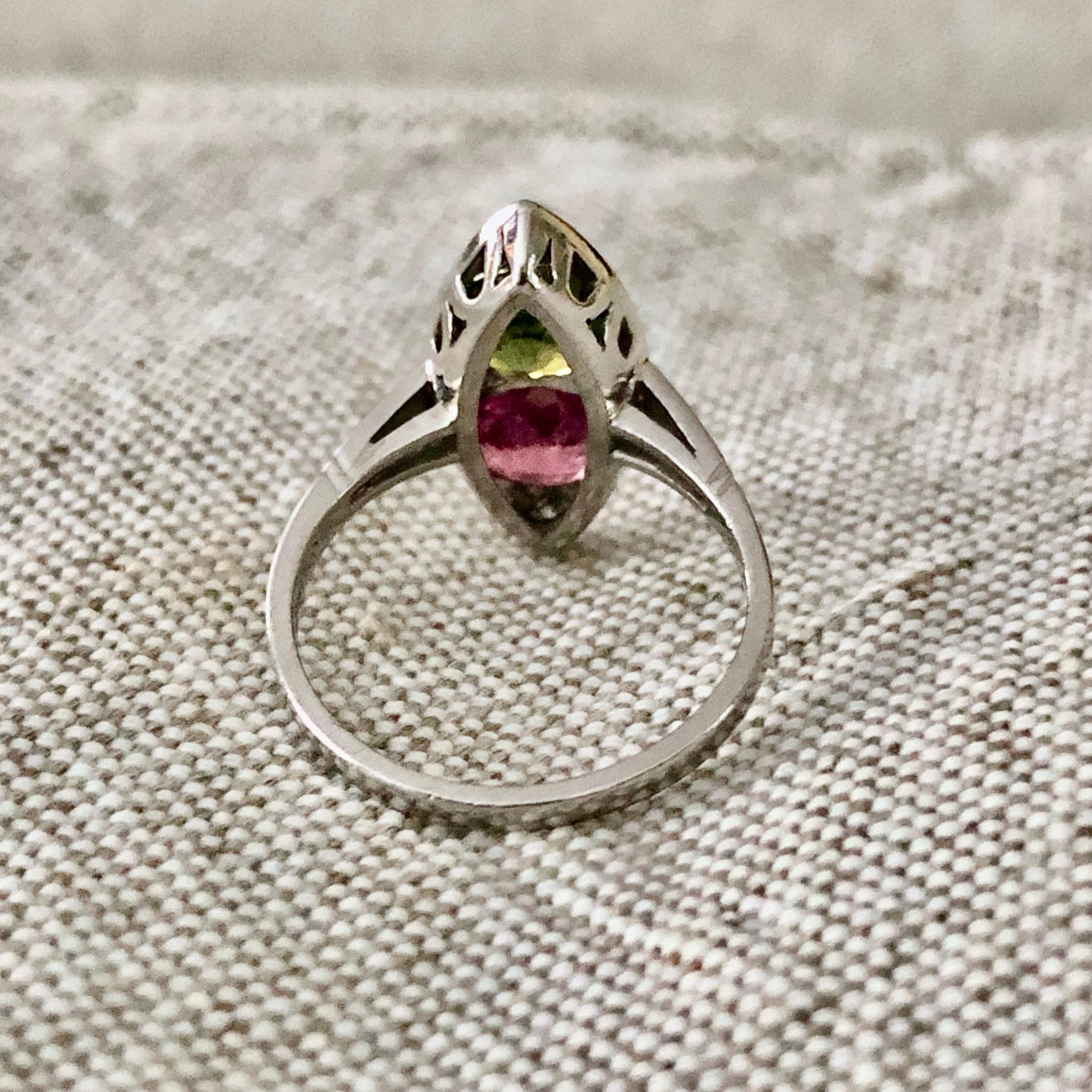 Ruby and Sapphire Twin Platinum Ring Navette Antique  For Sale 3