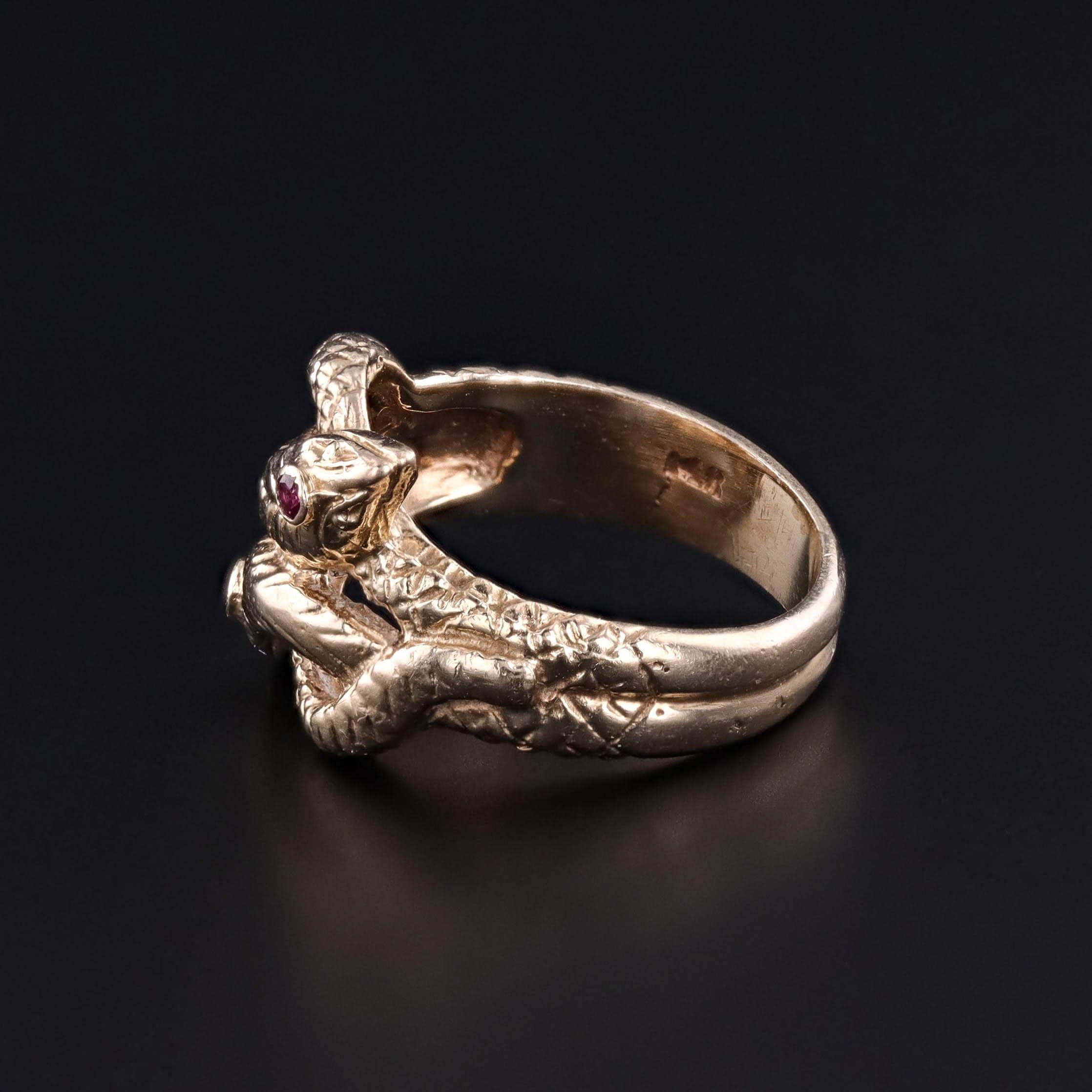 Art Déco Anello a serpente con rubino antico in oro 14k in vendita