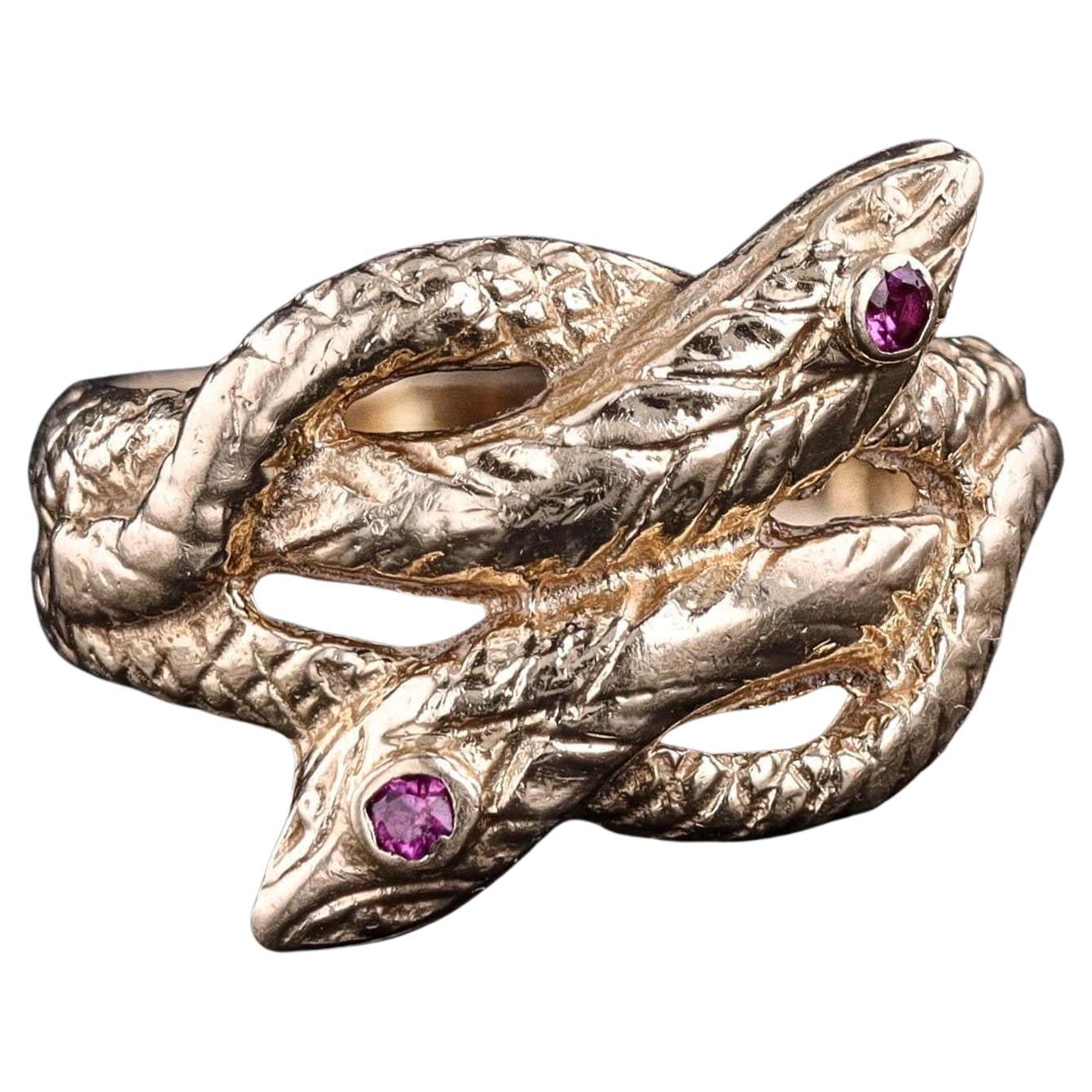 Antique Ruby Snake Ring of 14k Gold