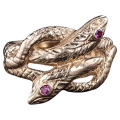 Anillo de serpiente de rubí antiguo de oro de 14k