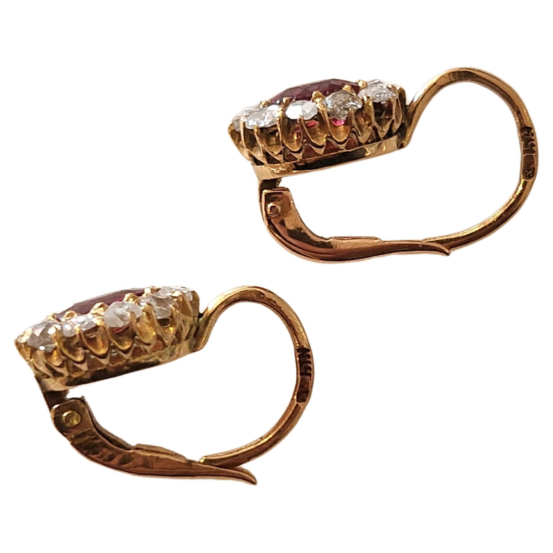 Antike Rubin- Spinell-Diamant-Ohrringe aus russischem Gold im Zustand „Gut“ im Angebot in Cairo, EG