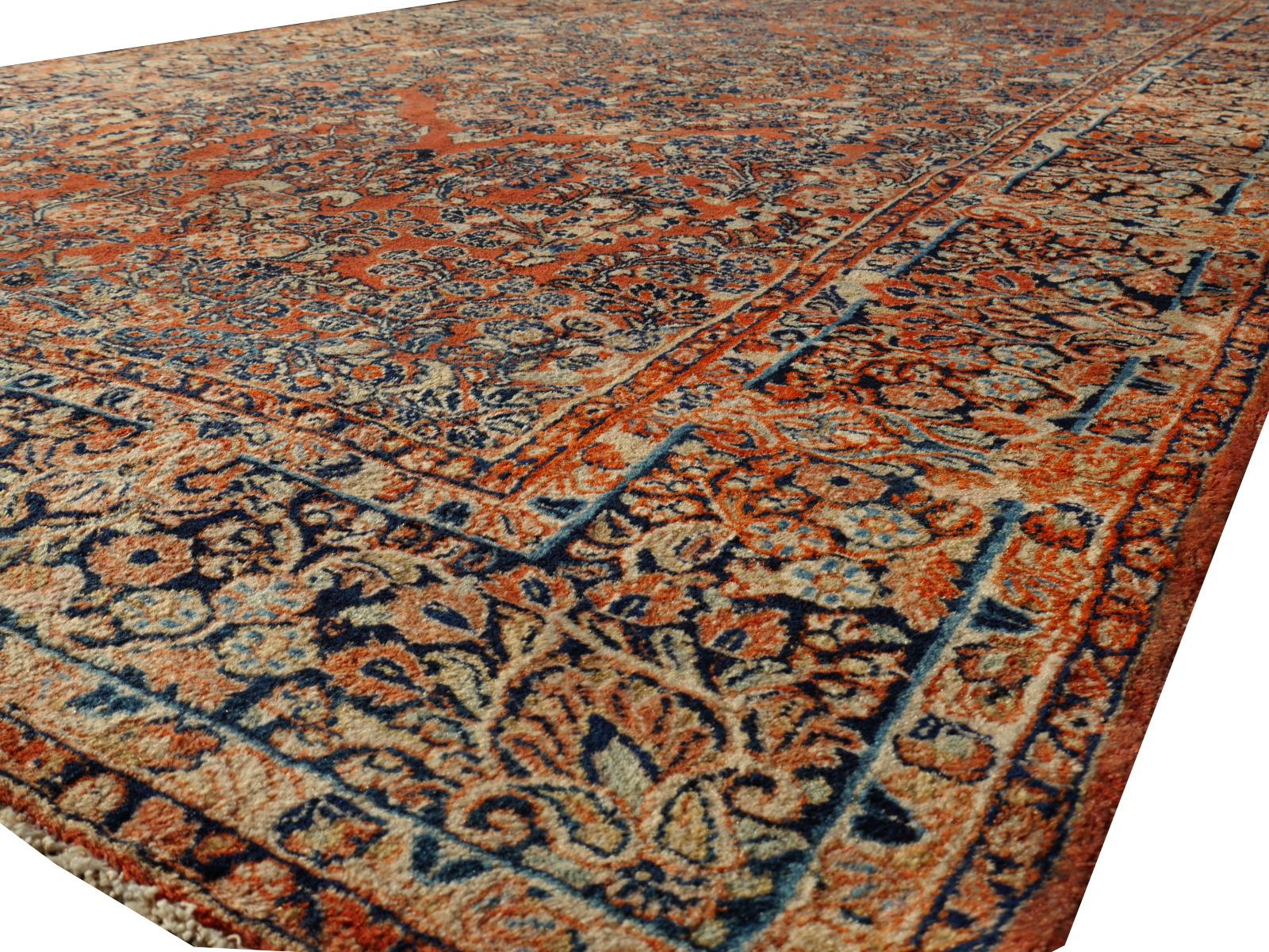 Tappeto antico American Sarouk 12 x 6 ft annodato a mano all'inizio del XX secolo a pelo pieno in vendita 3