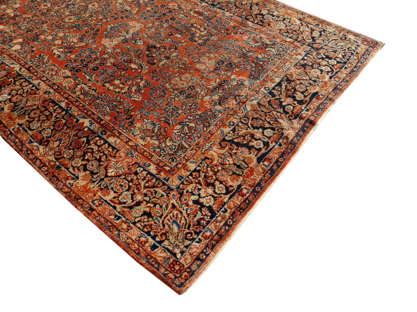 Tappeto antico American Sarouk 12 x 6 ft annodato a mano all'inizio del XX secolo a pelo pieno in vendita 5