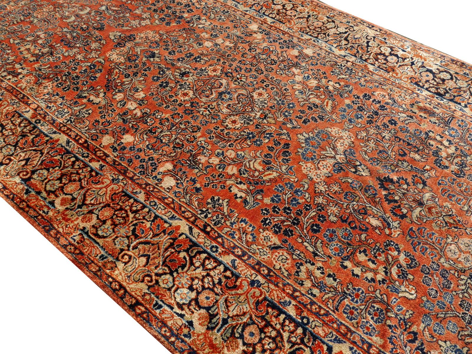 Tappeto antico American Sarouk 12 x 6 ft annodato a mano all'inizio del XX secolo a pelo pieno in vendita 10