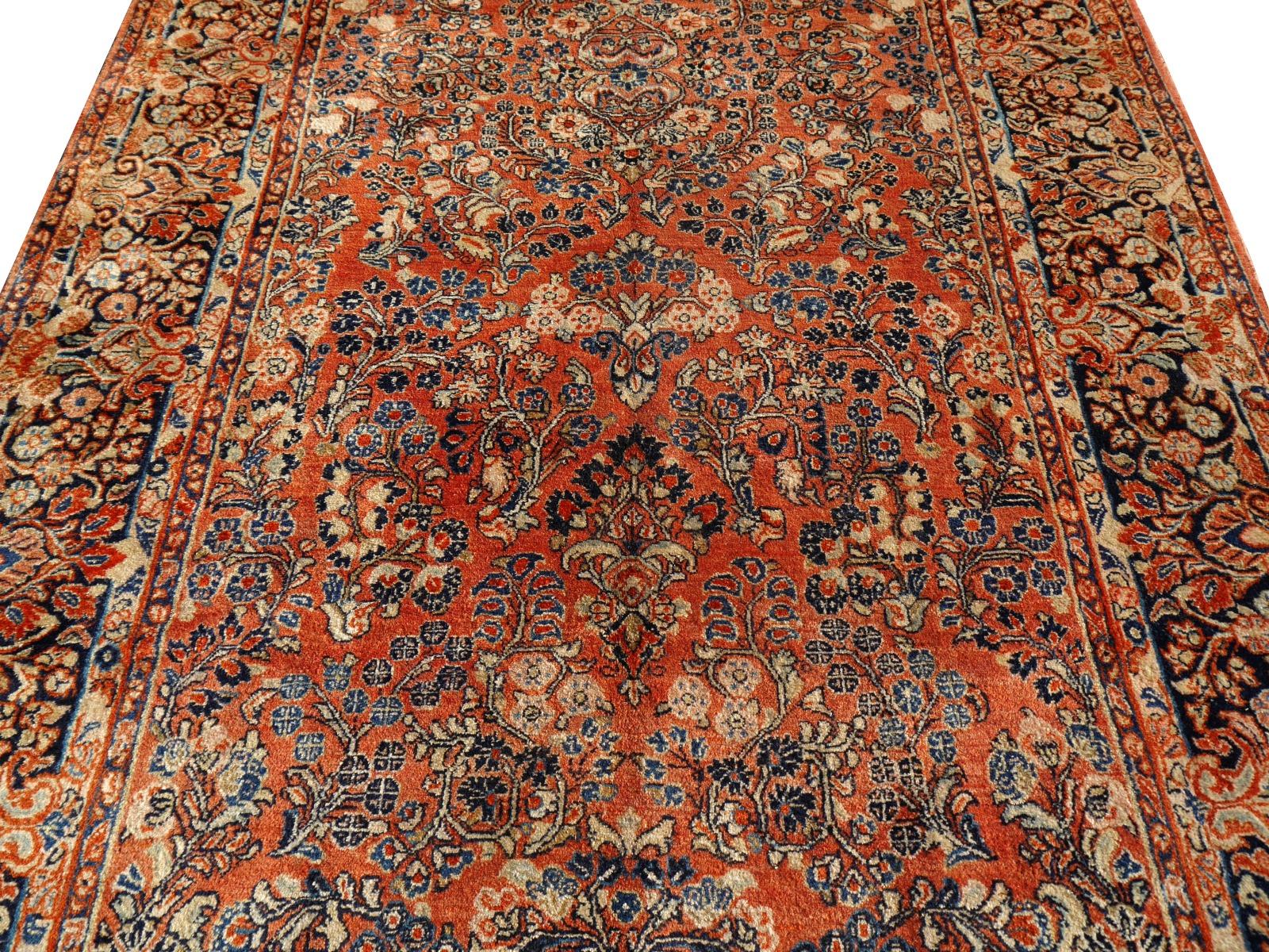 Turco Tappeto antico American Sarouk 12 x 6 ft annodato a mano all'inizio del XX secolo a pelo pieno in vendita