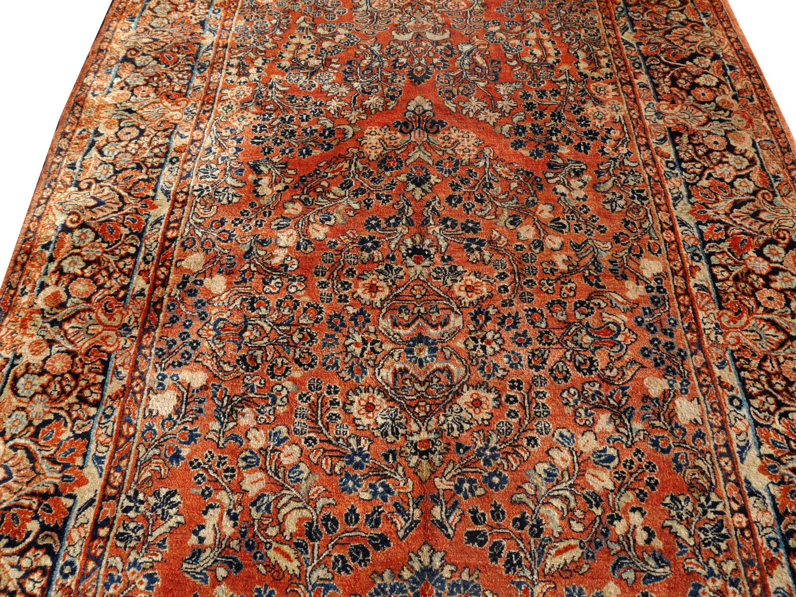 Annodato a mano Tappeto antico American Sarouk 12 x 6 ft annodato a mano all'inizio del XX secolo a pelo pieno in vendita
