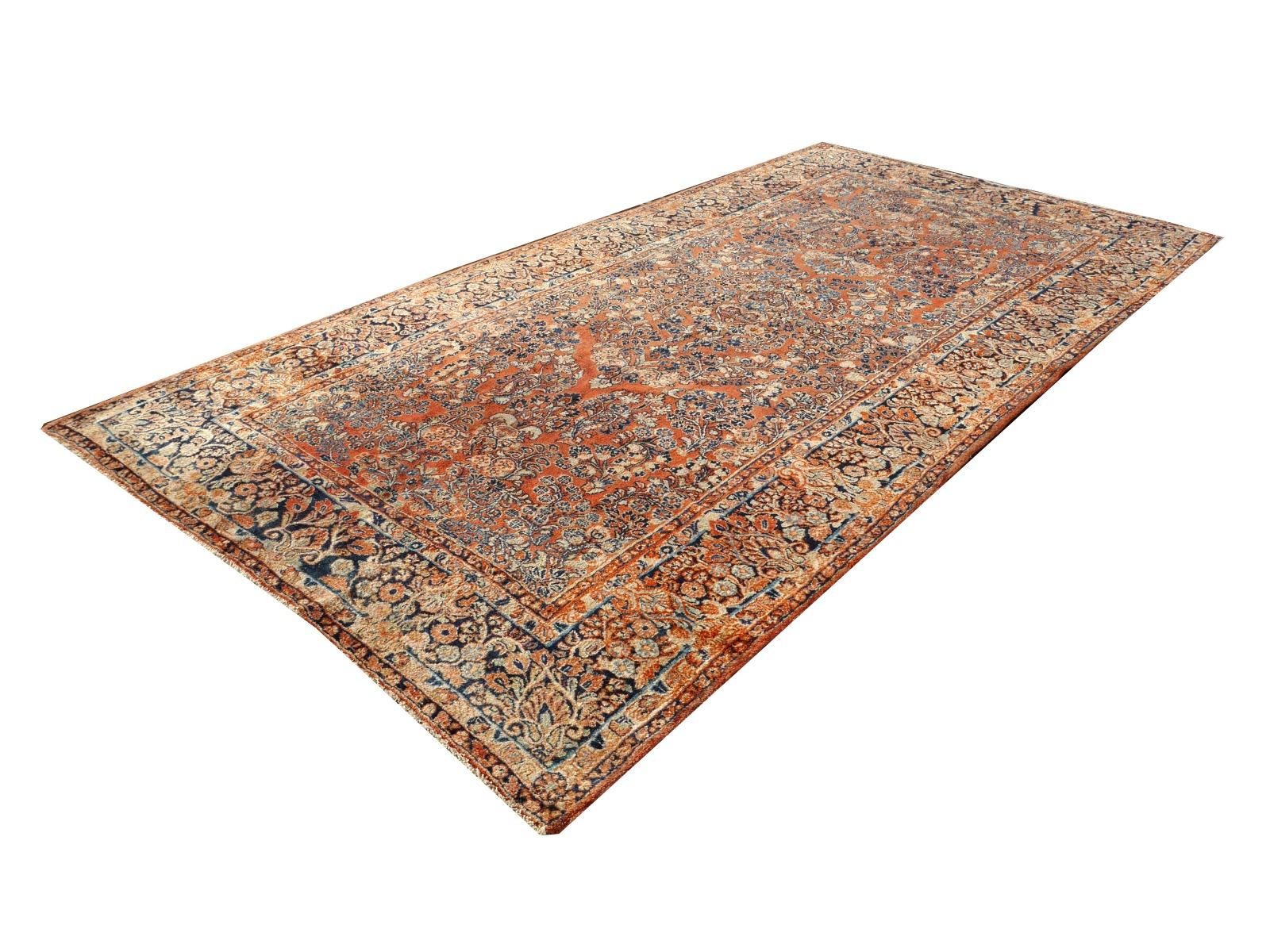 Inizio XX secolo Tappeto antico American Sarouk 12 x 6 ft annodato a mano all'inizio del XX secolo a pelo pieno in vendita