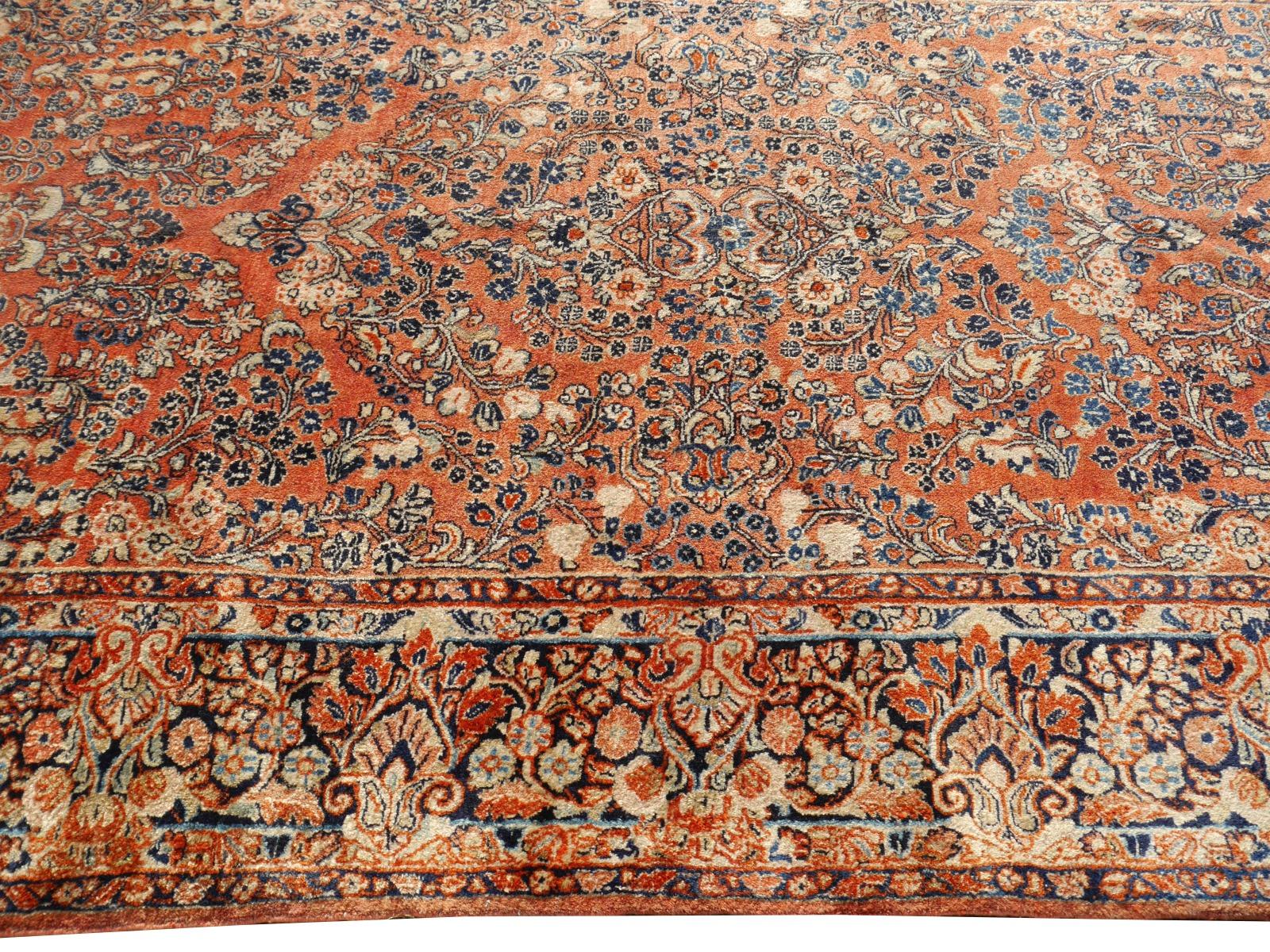 Lana Tappeto antico American Sarouk 12 x 6 ft annodato a mano all'inizio del XX secolo a pelo pieno in vendita