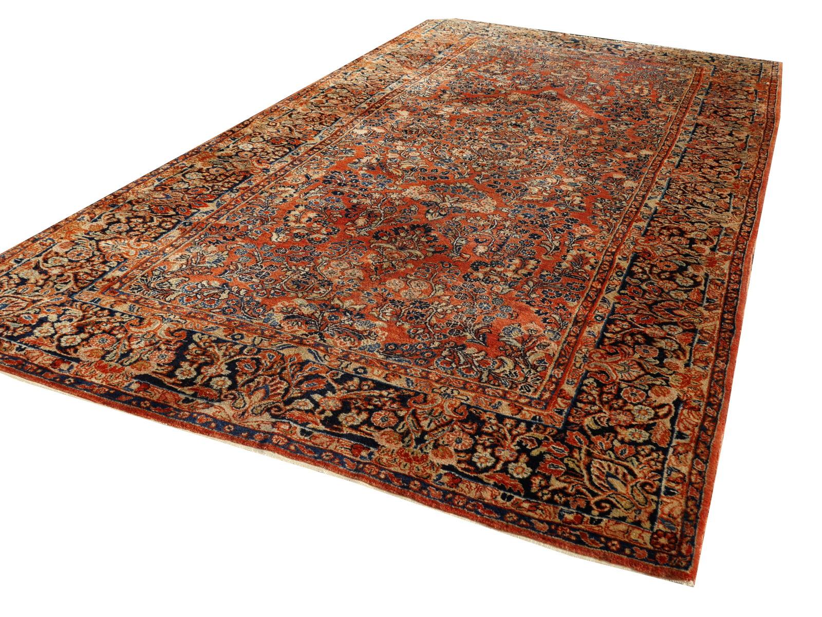 Tappeto antico American Sarouk 12 x 6 ft annodato a mano all'inizio del XX secolo a pelo pieno in vendita 1