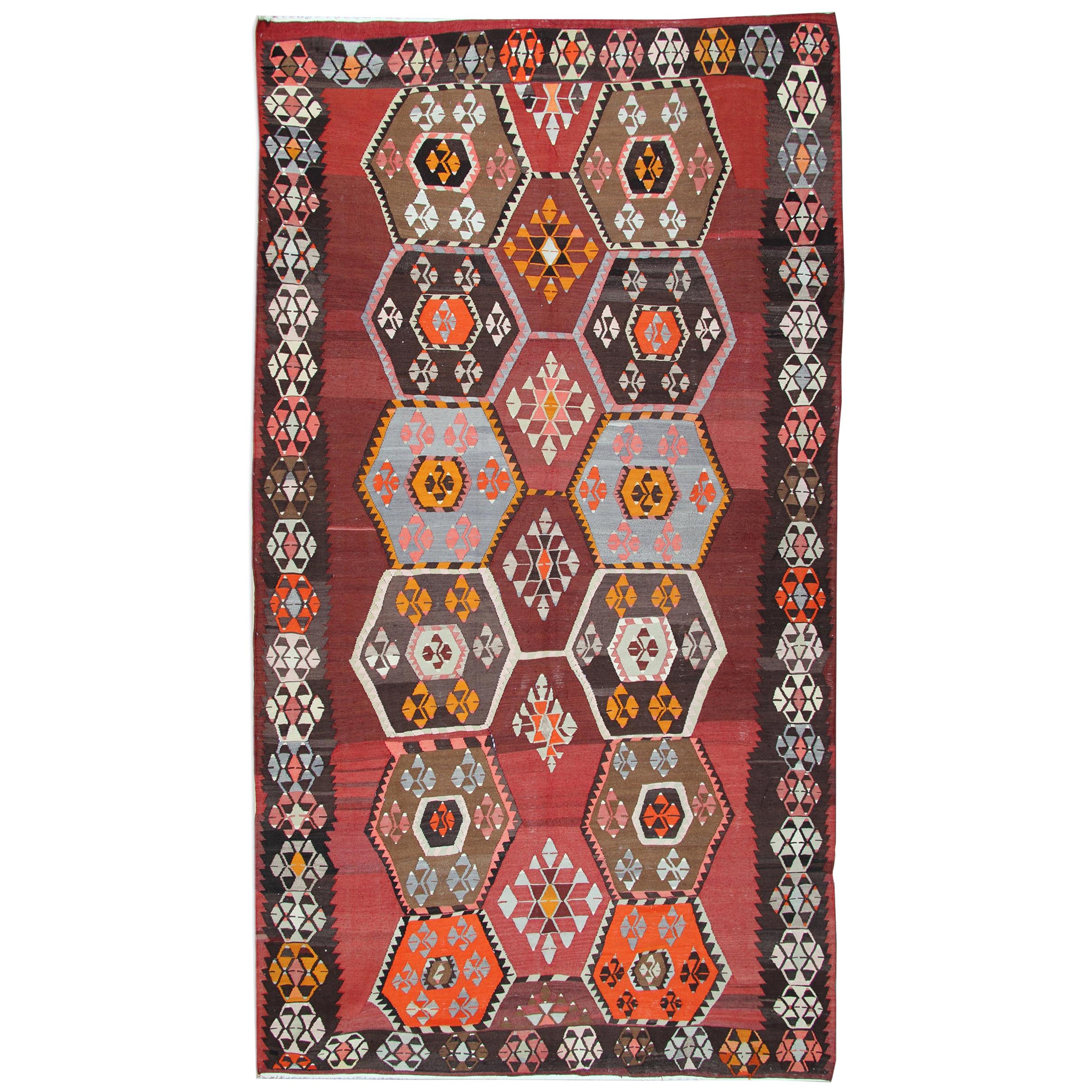 Antiker antiker Teppich, anatolische türkische Kelim-Teppiche, handgefertigter Orientteppich