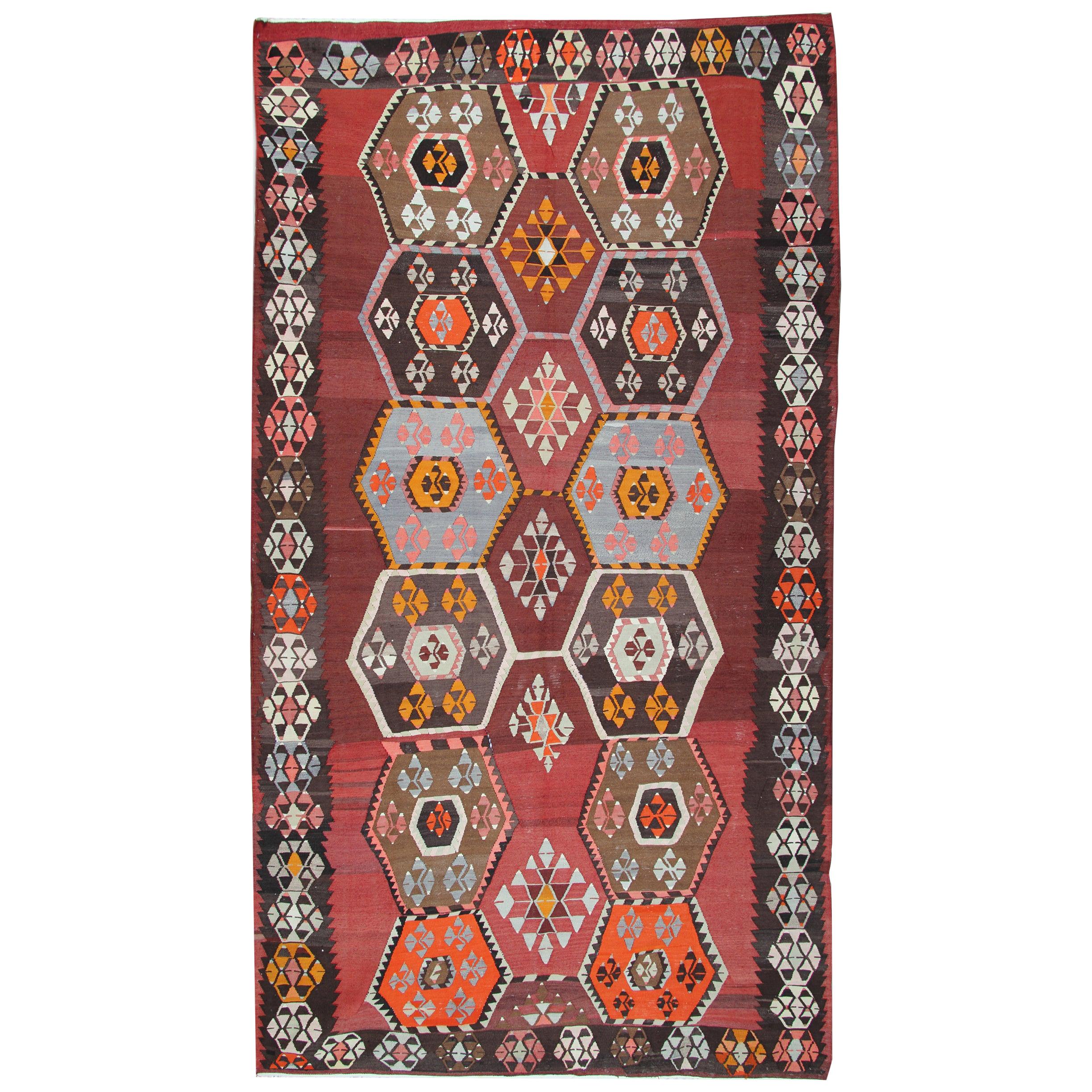 Antiker antiker Teppich, anatolische türkische Kelim-Teppiche, handgefertigter Orientteppich im Angebot
