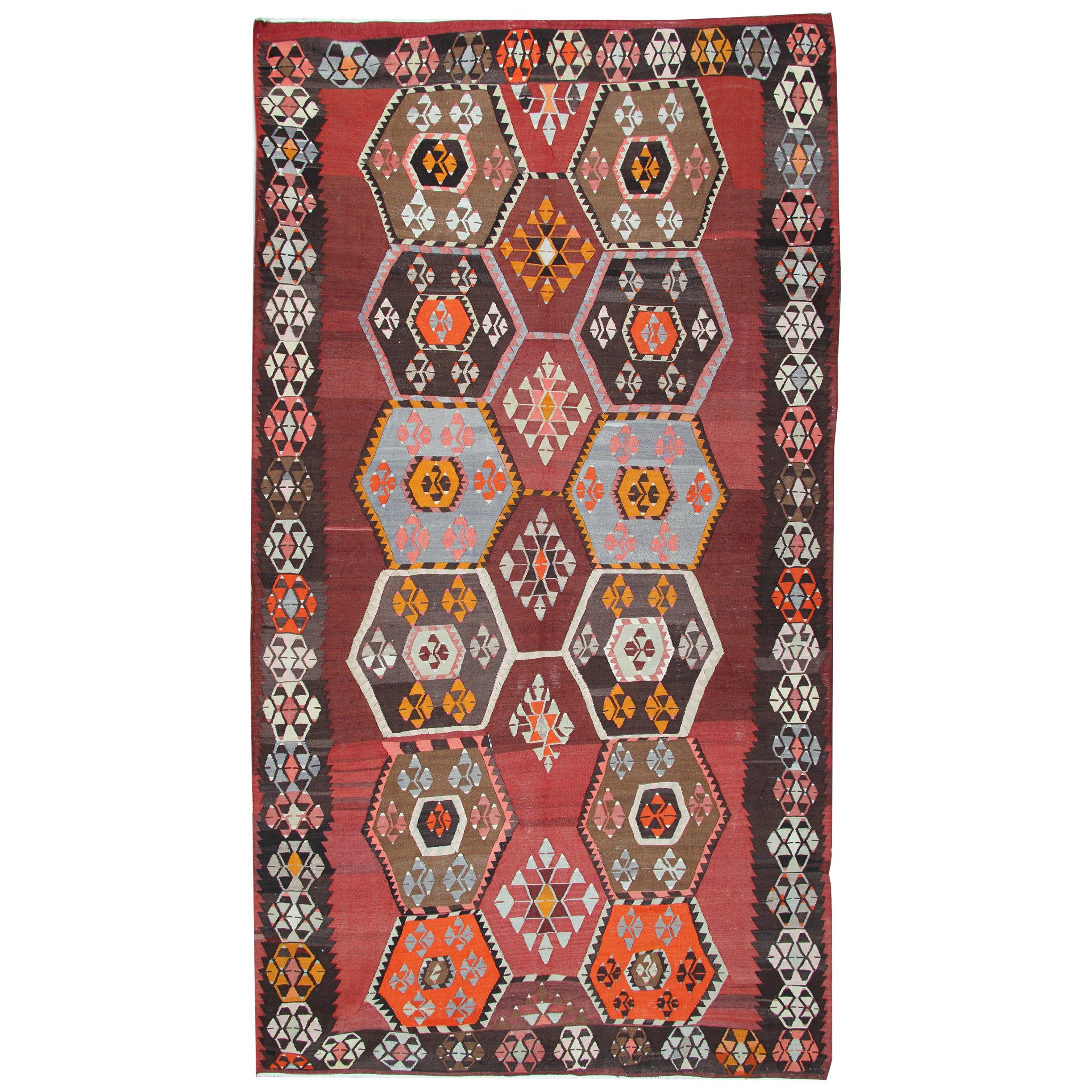 Tapis ancien, Tapis turc antique d'Anatolie, Tapis Kilim, Tapis oriental fait main à la main en vente