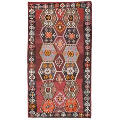 Tapis ancien turc d'Anatolie, tapis Kilim fait main, tapis oriental