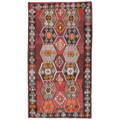 Tapis ancien turc d'Anatolie, tapis Kilim fait main, tapis oriental