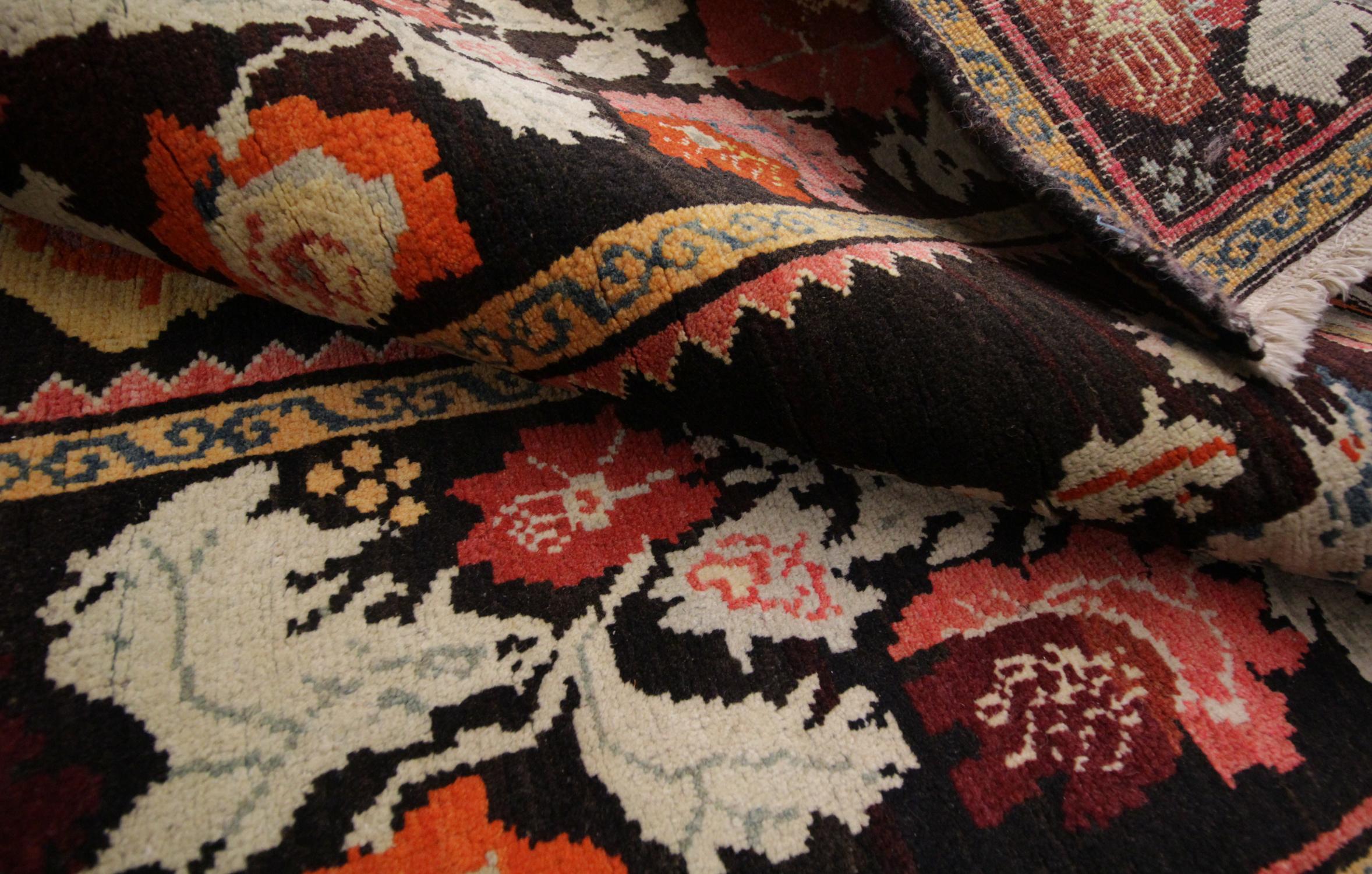 Organic Material Antique Rug Caucasian Karabagh, Handmade Carpet Oriental Rug, Floral Area Rugs For Sale