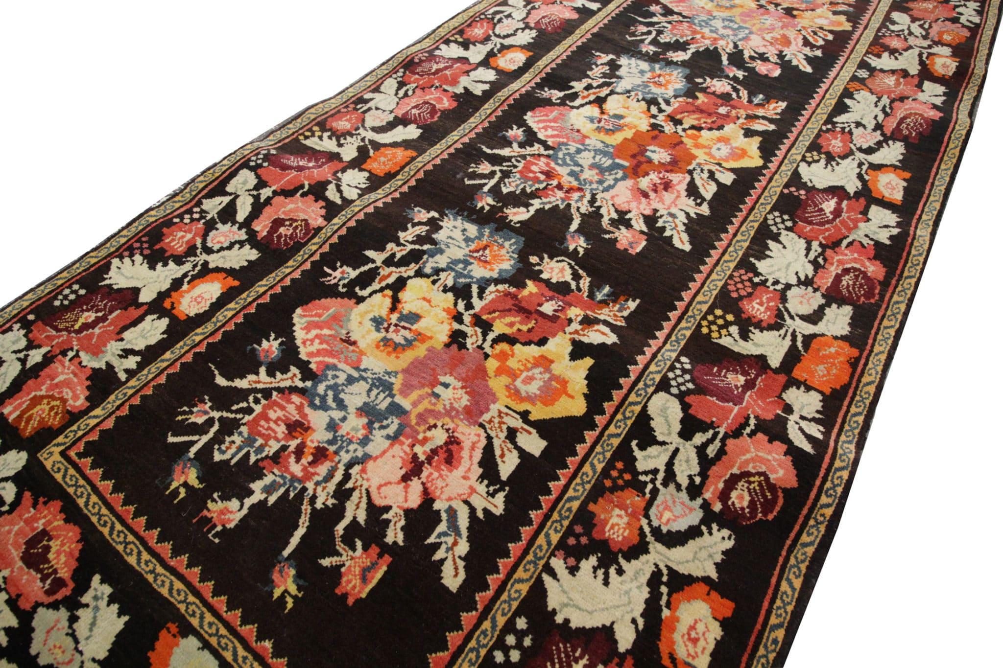 Hand-Knotted Antique Rug Caucasian Karabagh, Handmade Carpet Oriental Rug, Floral Area Rugs For Sale