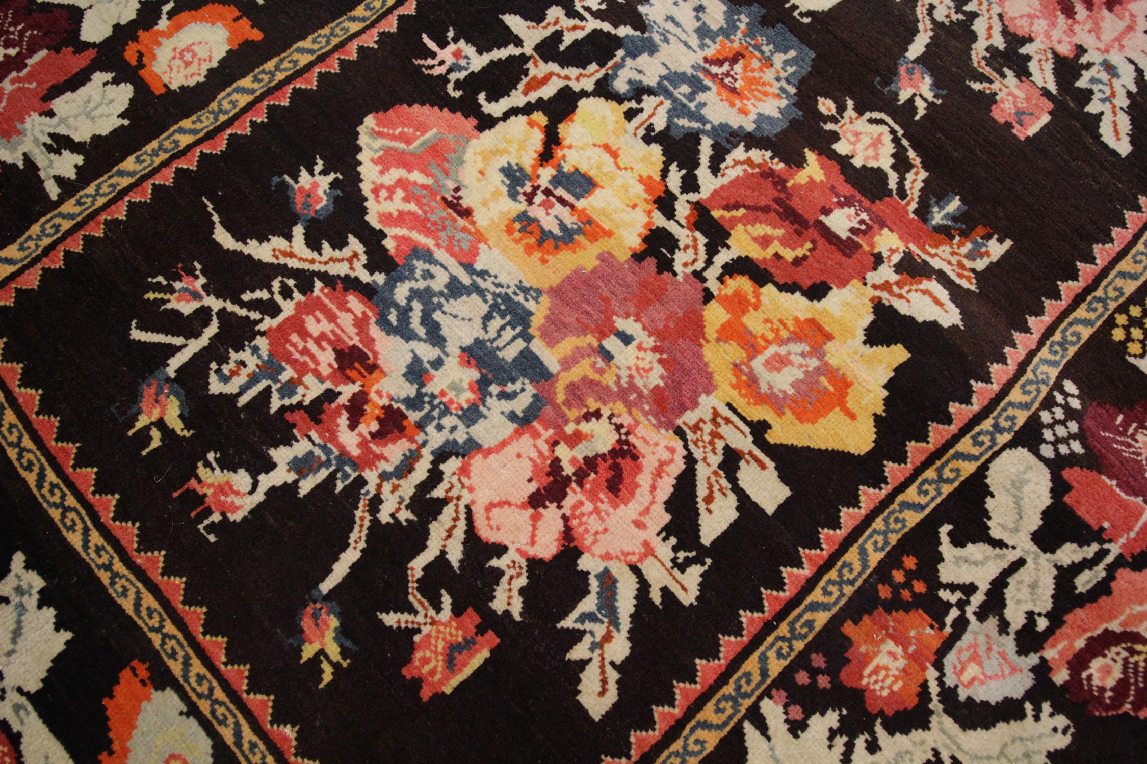 Hand-Knotted Antique Rug Caucasian Karabagh, Handmade Carpet Oriental Rug, Floral Area Rugs For Sale