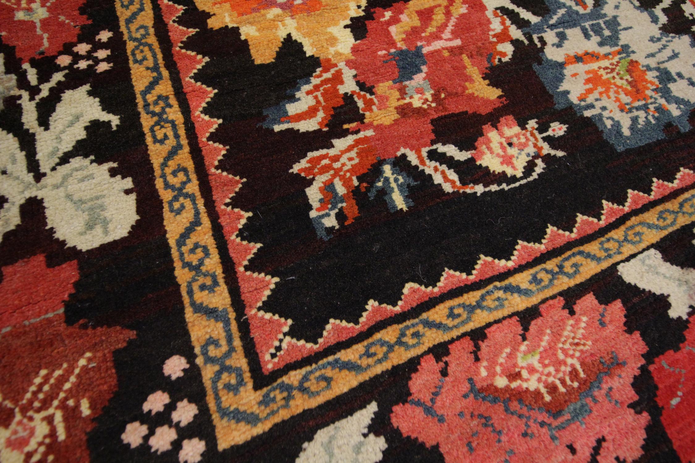 Art Deco Antique Rug Caucasian Karabagh, Handmade Carpet Oriental Rug, Floral Area Rugs For Sale