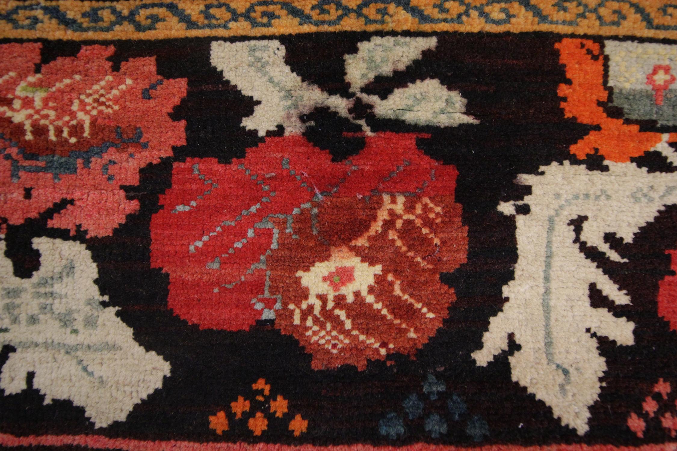Hand-Knotted Antique Rug Caucasian Karabagh, Handmade Carpet Oriental Rug, Floral Area Rugs For Sale