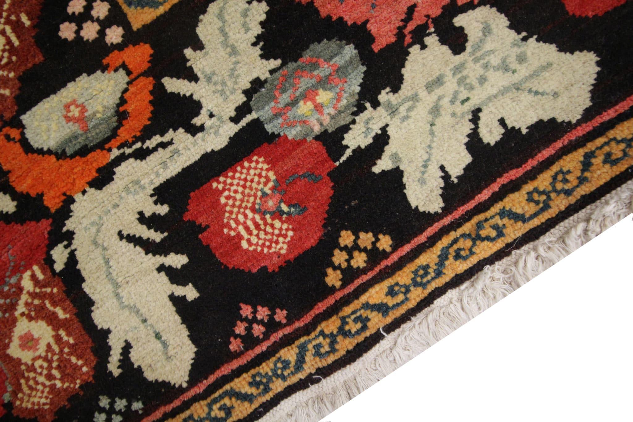 Cotton Antique Rug Caucasian Karabagh, Handmade Carpet Oriental Rug, Floral Area Rugs For Sale