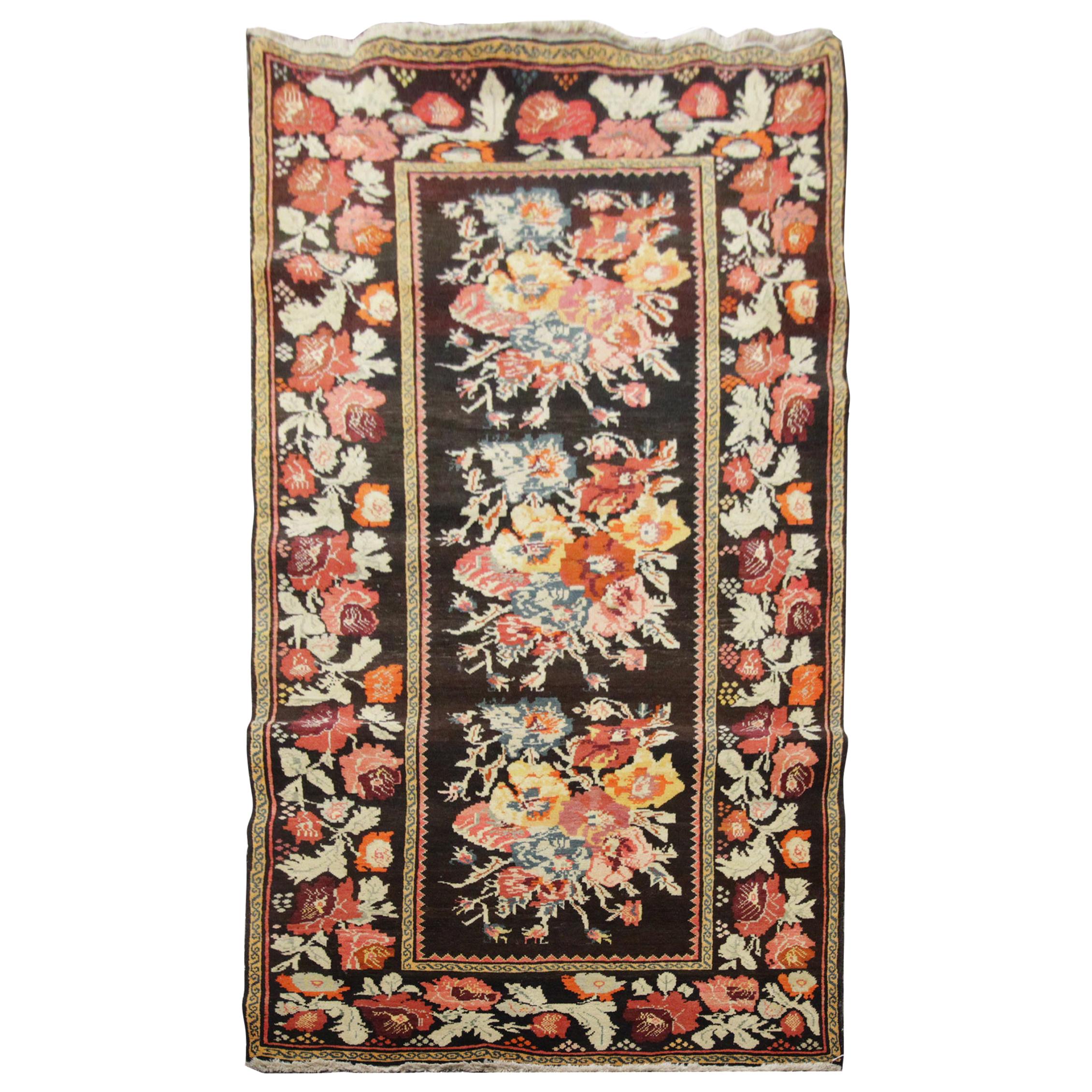 Antique Rug Caucasian Karabagh, Handmade Carpet Oriental Rug, Floral Area Rugs For Sale