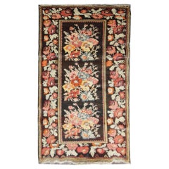 Tapis caucasien ancien Karabagh, tapis oriental fait main, tapis à motifs floraux