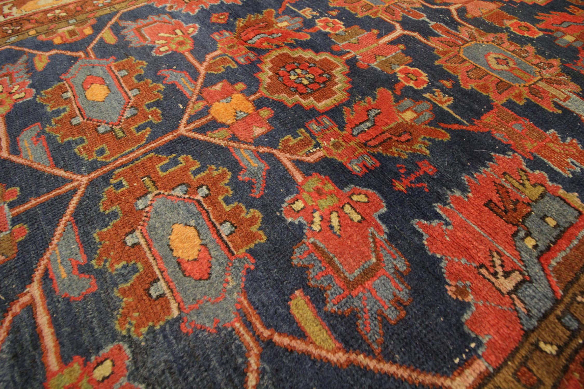 Antique Rug Caucasian Orange Wool Living Room Rugs Handmade Carpet In Excellent Condition For Sale In Hampshire, GB