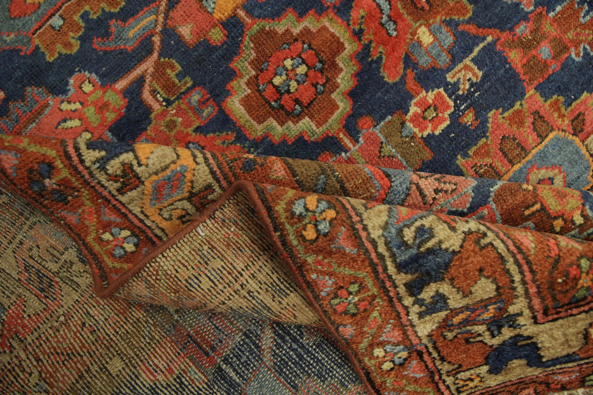 Mid-20th Century Antique Rug Caucasian Orange Wool Living Room Rugs Handmade Carpet For Sale