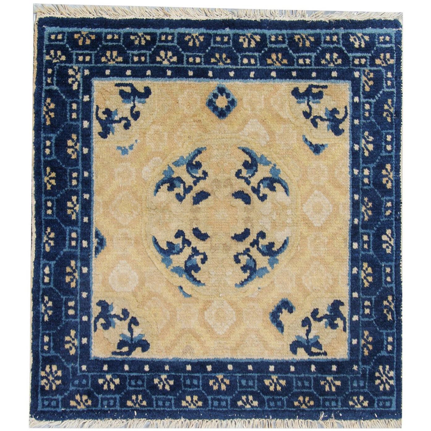 Antique Rug Chinese Rug, Small Handmade Carpet Square Rug, Art Deco Collectible