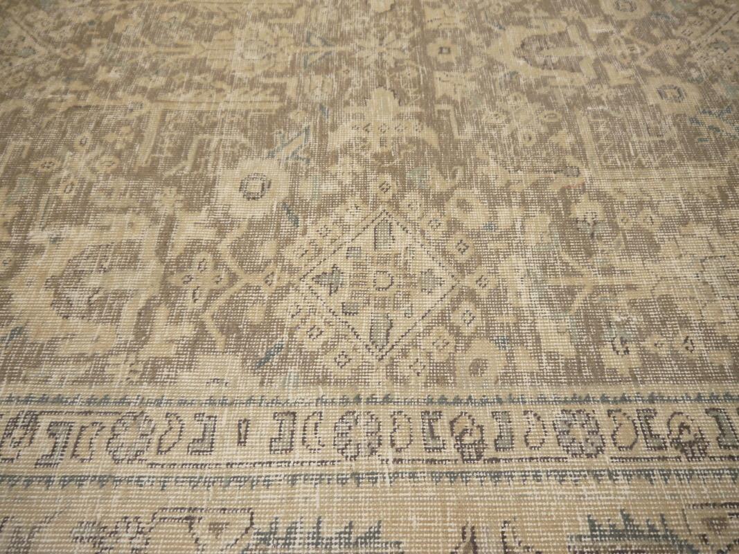 Tabriz Rug Classic Vintage Rug Muted Gray Beige Brown Hand Knotted Neutral For Sale 2