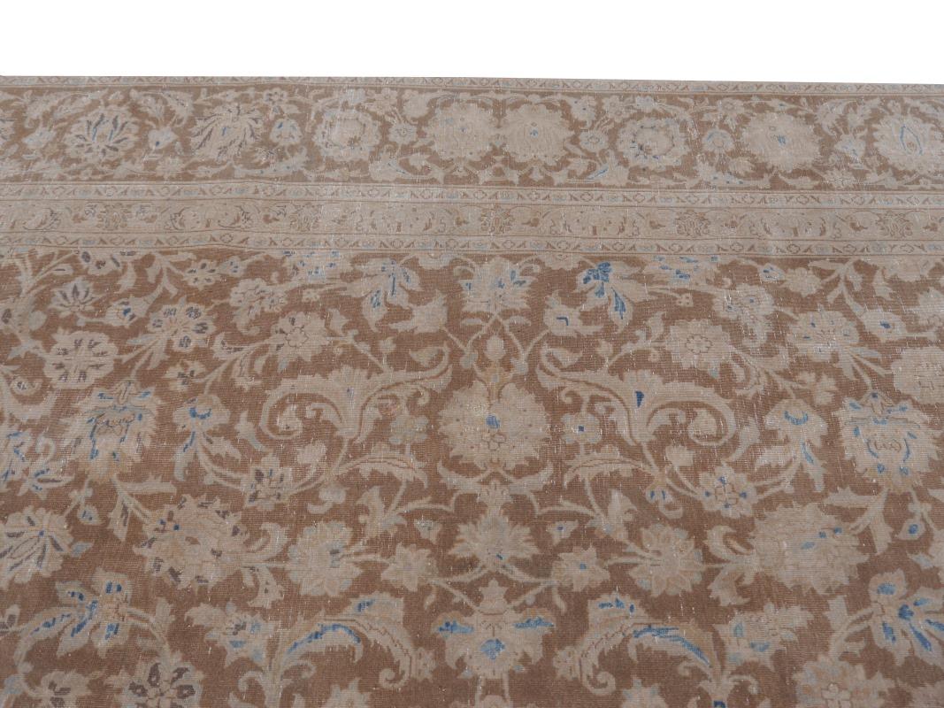 Tabriz Rug Classic Vintage Rug Muted Gray Beige Brown Hand Knotted Neutral For Sale 2