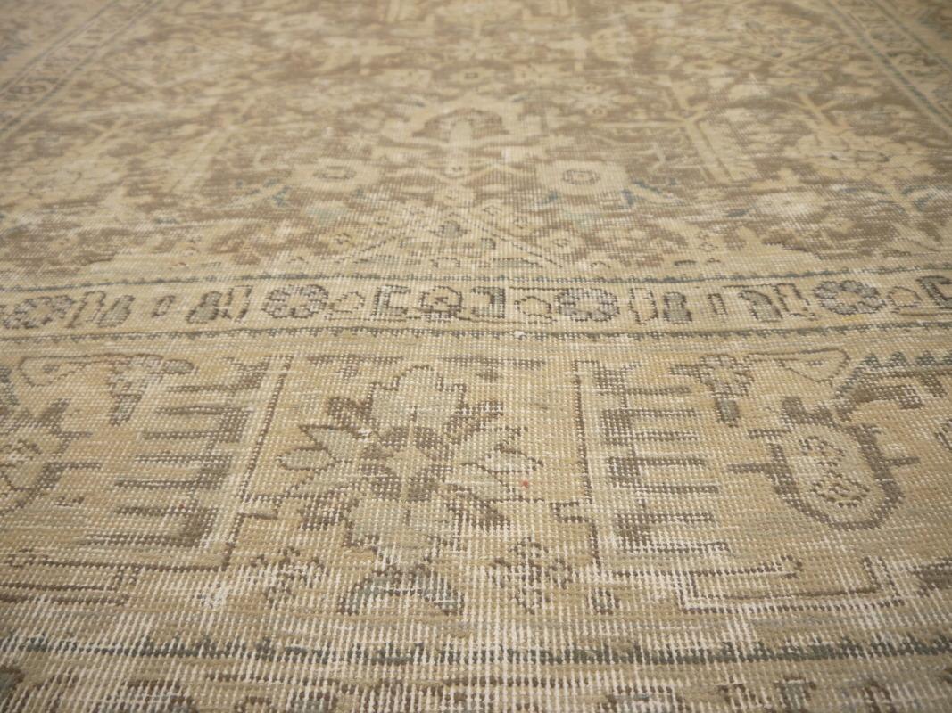 Tabriz Rug Classic Vintage Rug Muted Gray Beige Brown Hand Knotted Neutral For Sale 5