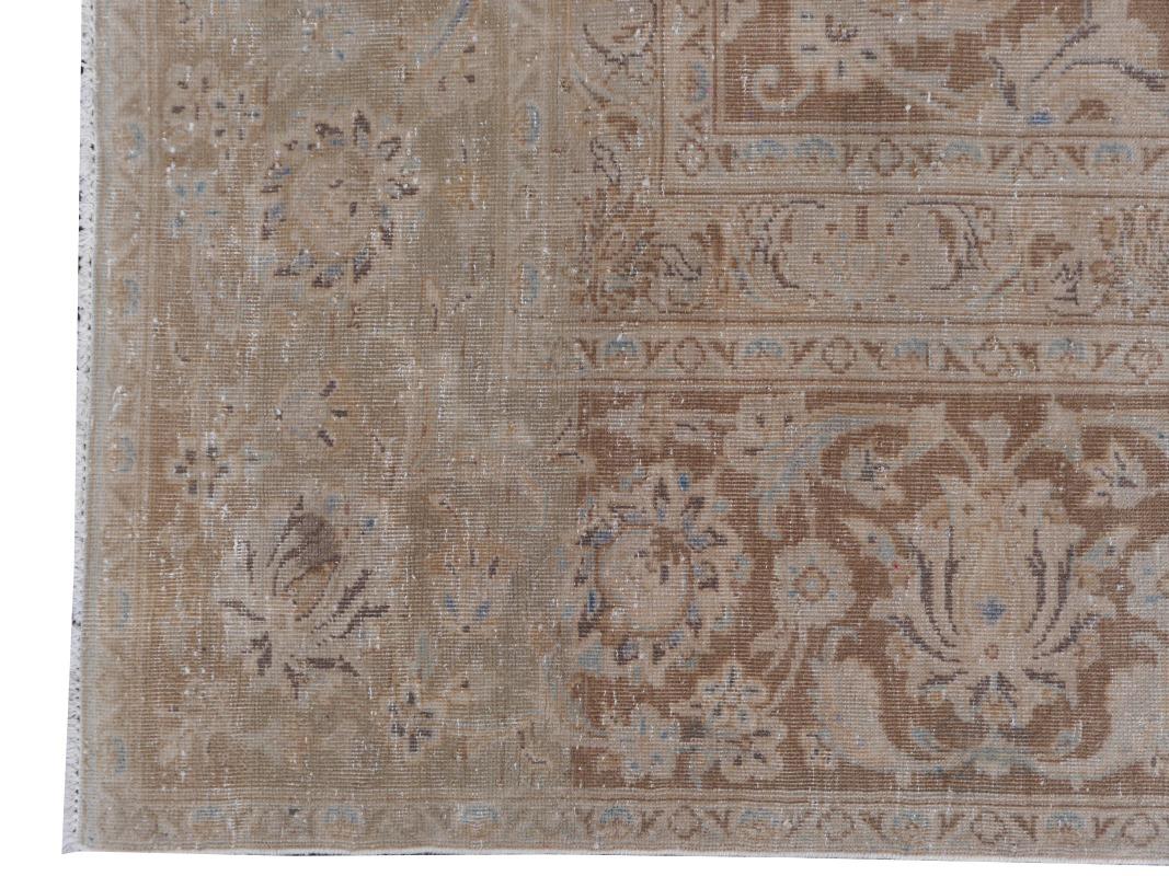 Tabriz Rug Classic Vintage Rug Muted Gray Beige Brown Hand Knotted Neutral For Sale 5
