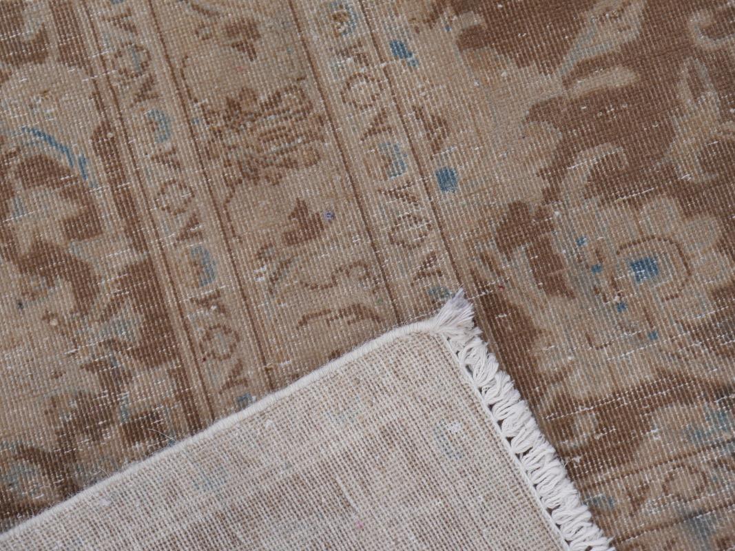 Tabriz Rug Classic Vintage Rug Muted Gray Beige Brown Hand Knotted Neutral For Sale 12