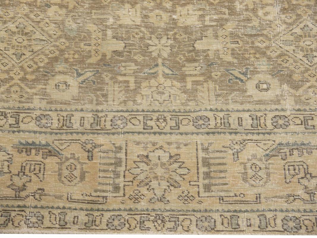 Asian Tabriz Rug Classic Vintage Rug Muted Gray Beige Brown Hand Knotted Neutral For Sale