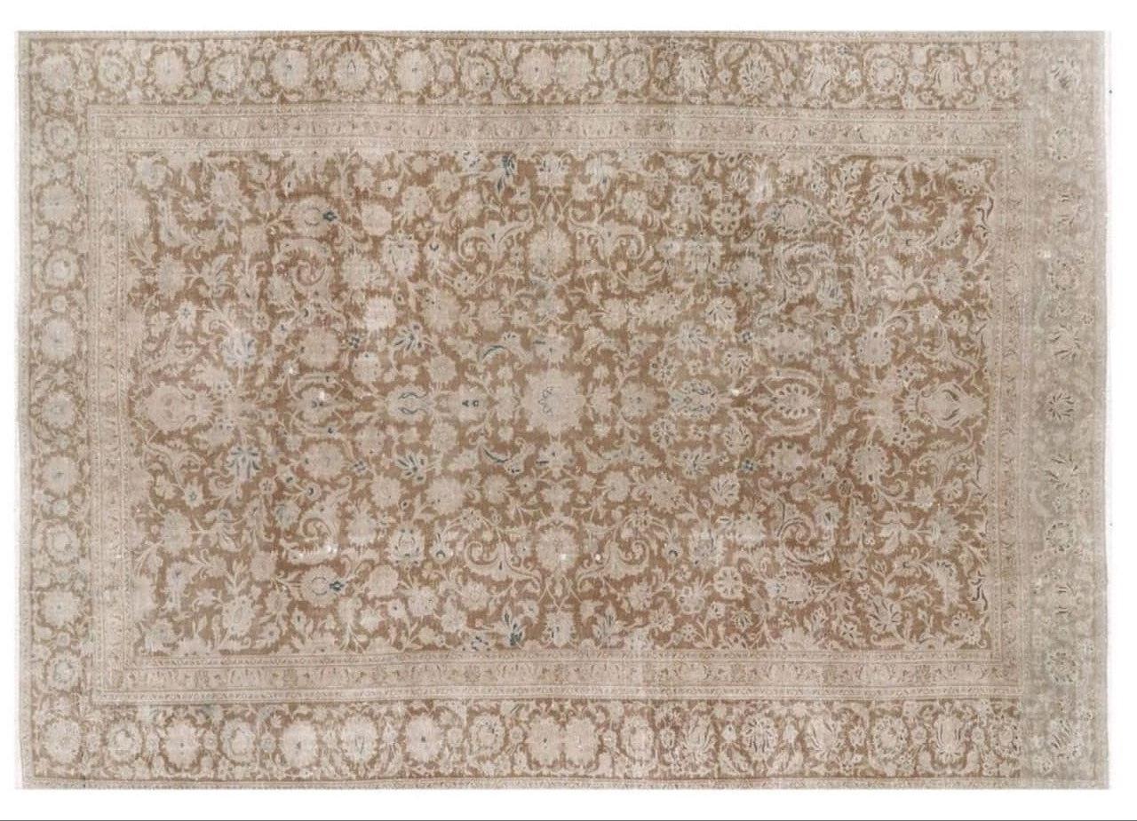 Hand-Knotted Tabriz Rug Classic Vintage Rug Muted Gray Beige Brown Hand Knotted Neutral For Sale