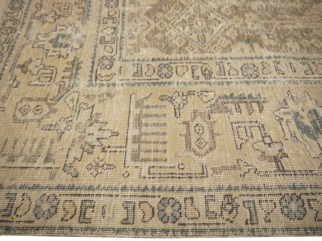 Wool Tabriz Rug Classic Vintage Rug Muted Gray Beige Brown Hand Knotted Neutral For Sale