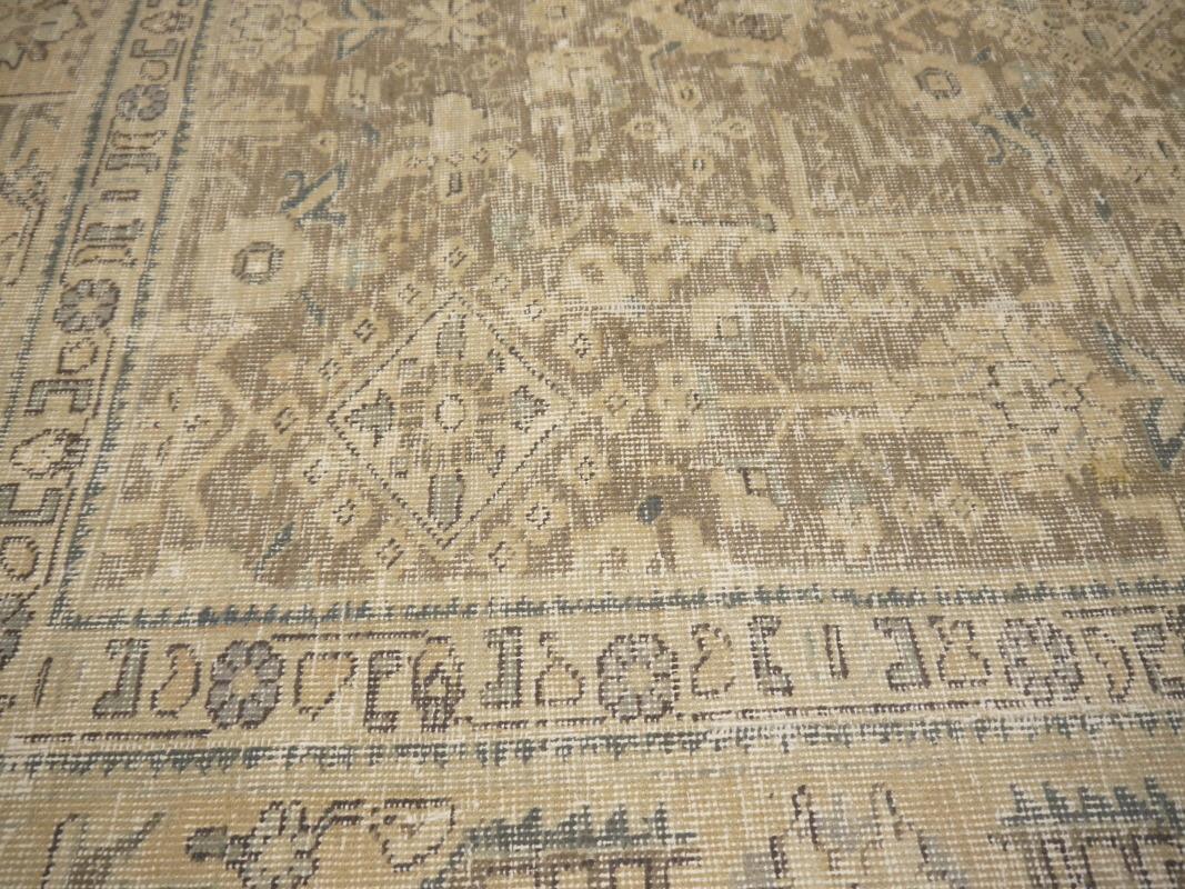 Tabriz Rug Classic Vintage Rug Muted Gray Beige Brown Hand Knotted Neutral For Sale 1