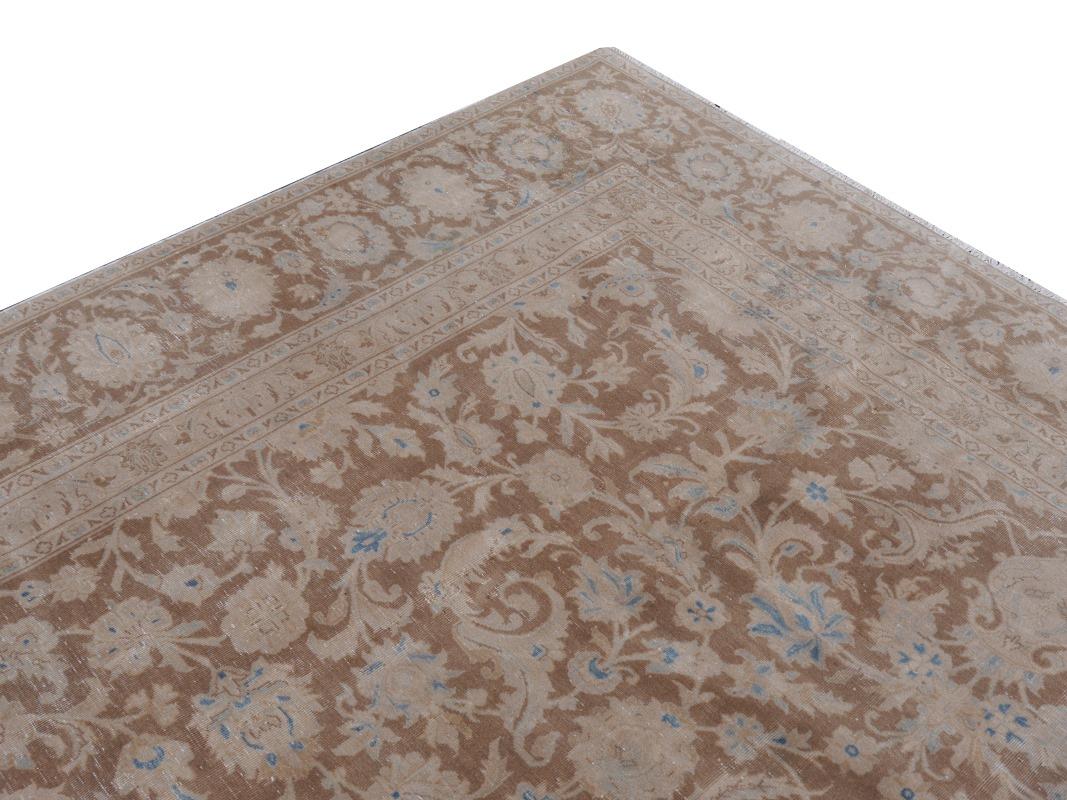 Tabriz Teppich Classic Vintage Teppich Muted Grau Beige Braun Handgeknüpft Neutral im Angebot 3