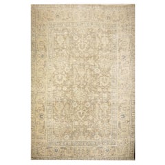 Tabriz Rug Classic Retro Rug Muted Gray Beige Brown Hand Knotted Neutral