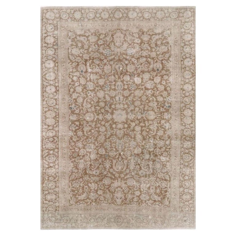 Antique Rug Classic Vintage Rug Muted Gray Beige Brown Hand Knotted ...