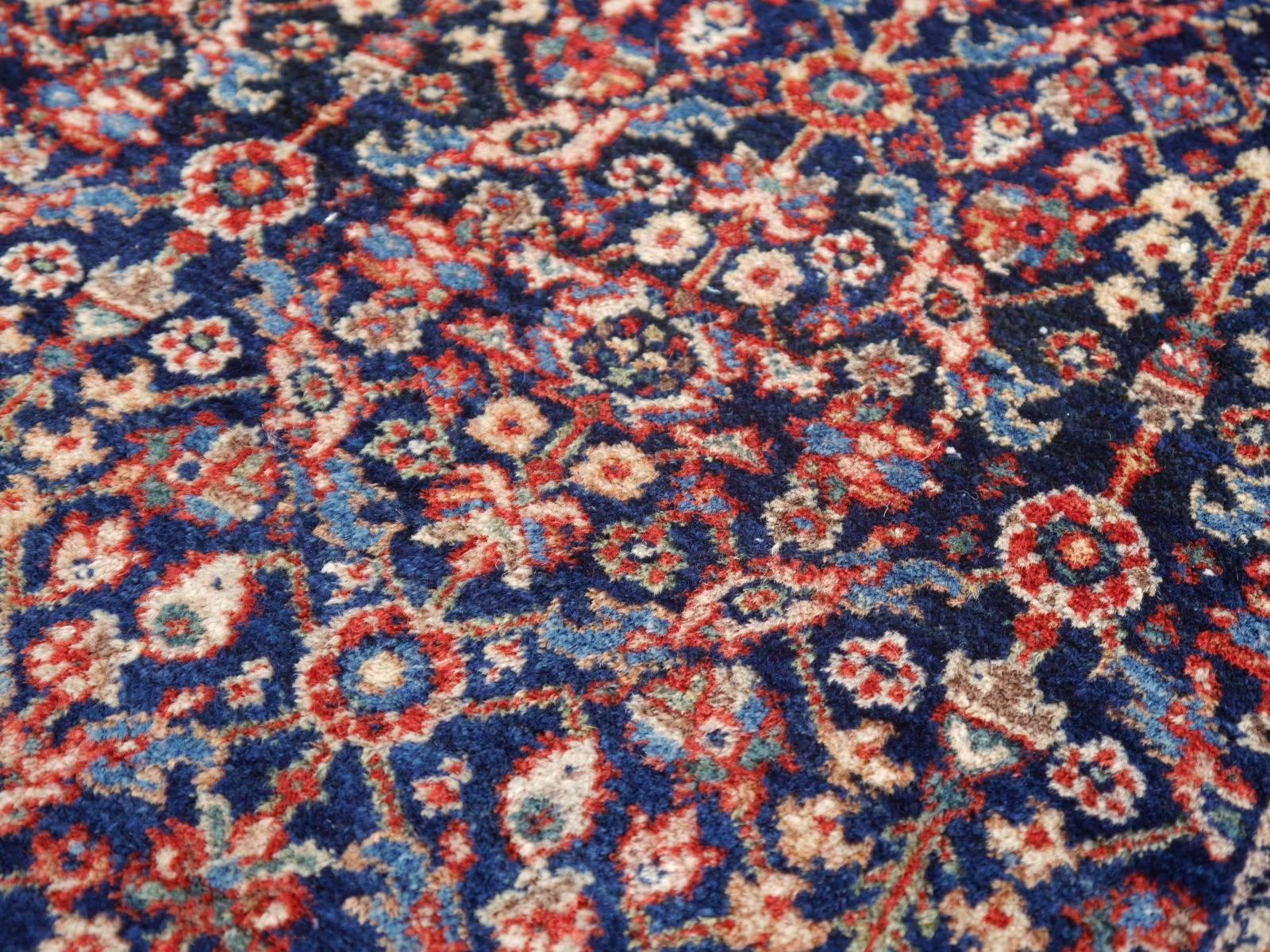 Antique Rug Early 20th Century Classic Carpet Blue and Rust For Sale 2