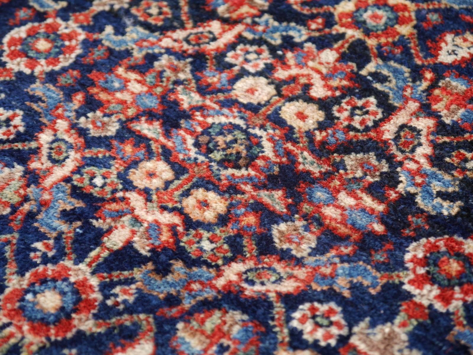 Antique Rug Early 20th Century Classic Carpet Blue and Rust For Sale 4