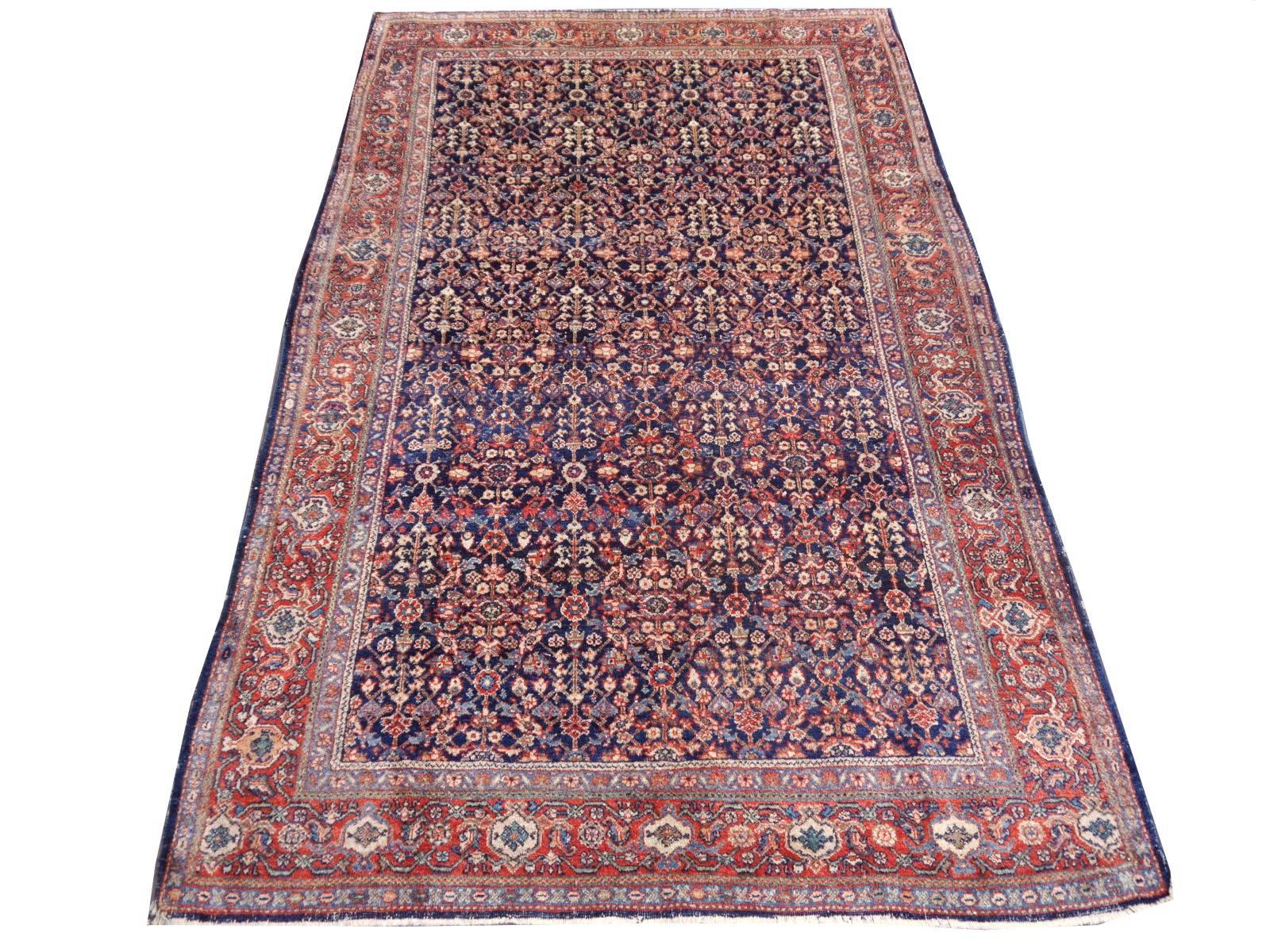 Antiker antiker Teppich aus dem frühen 20. Jahrhundert, blau und rostfarben (Malayer) im Angebot