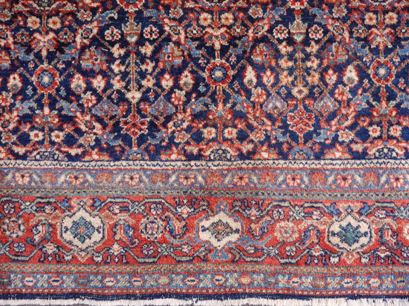 Malayer Antique Rug Early 20th Century Classic Carpet Blue and Rust For Sale