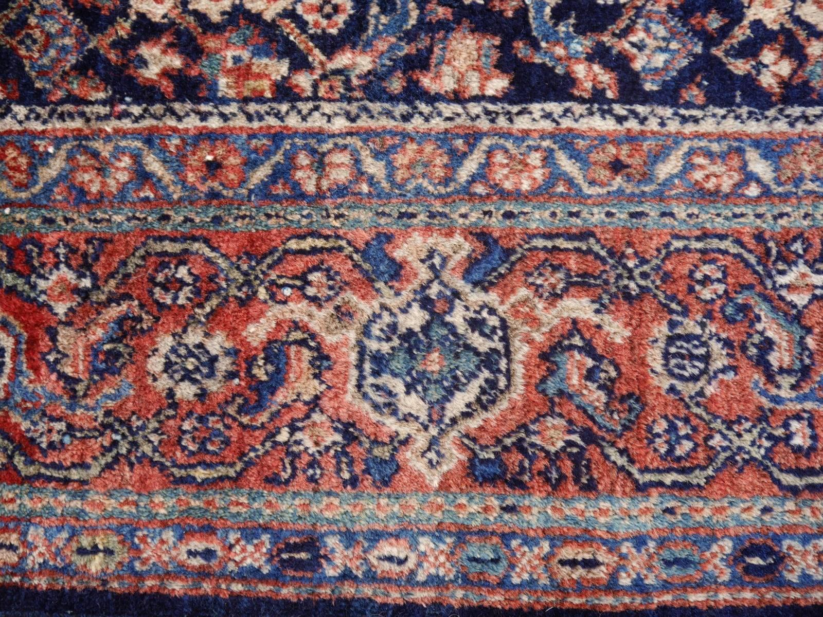 Hand-Knotted Antique Rug Early 20th Century Classic Carpet Blue and Rust For Sale