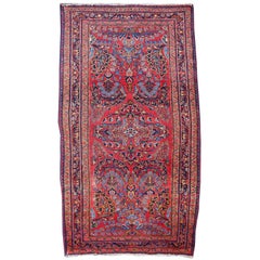 Antique Rug Early 20th Century Lilihan Classic Carpet Red and Blue