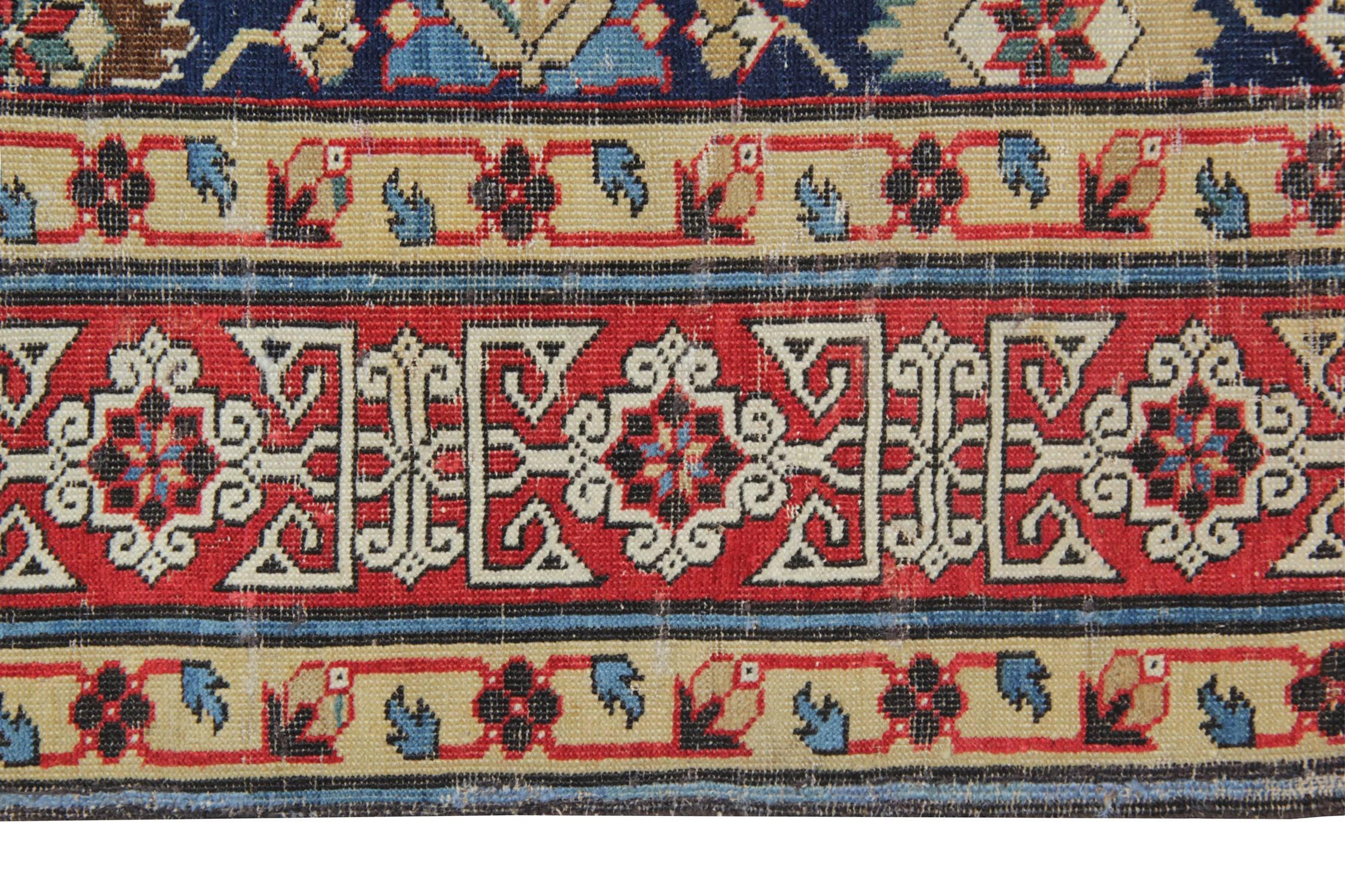 Tabriz Antique Rug Floral Handmade Rug Oriental Caucasian Carpet Kuba Living Room Rug For Sale