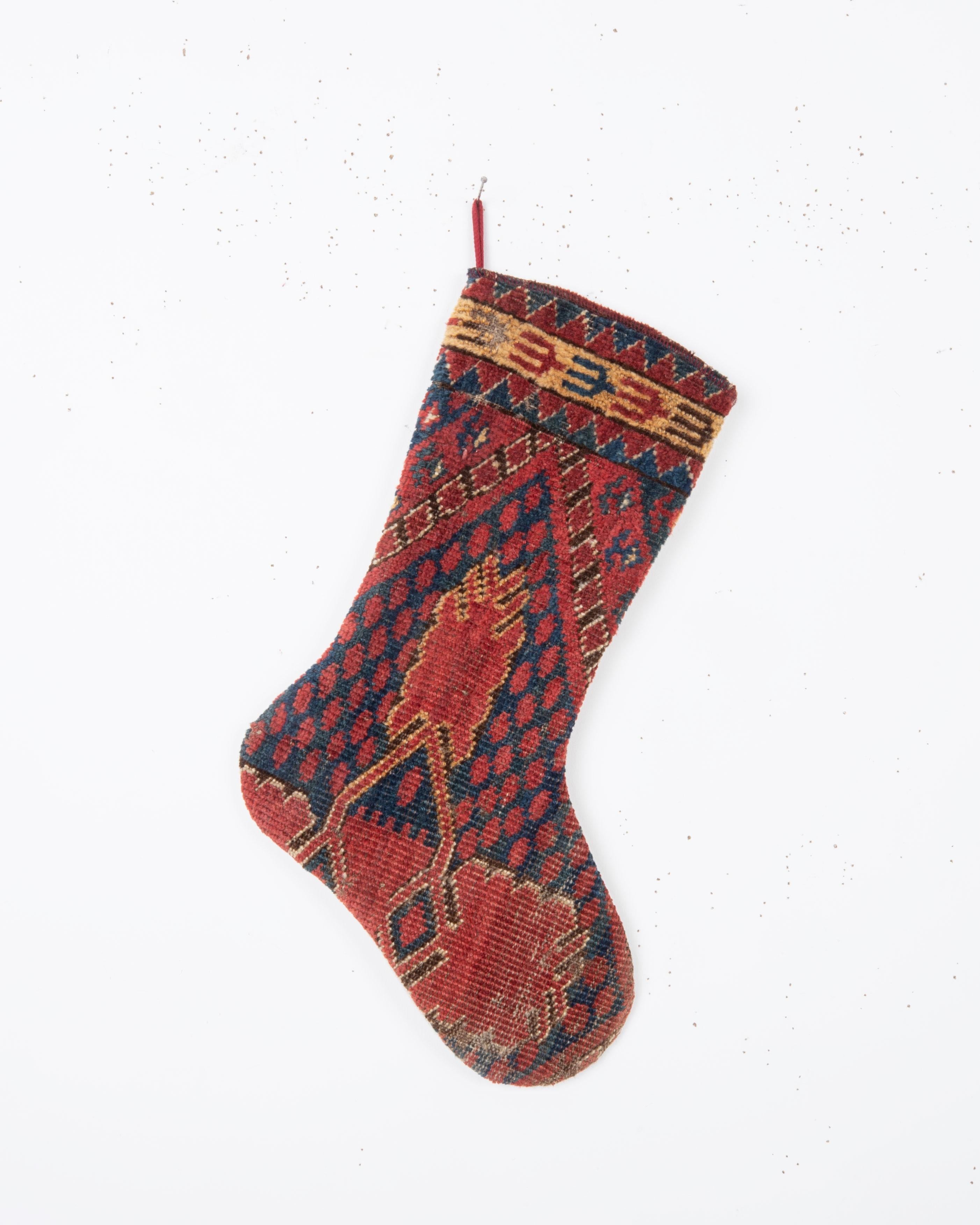 
Each piece is one-of-a-kind, celebrating the artistry of traditional weaving while being repurposed into a festive and 
functional heirloom. Perfect for hanging by the fireplace, gifting, or adding a touch of vintage character to your seasonal