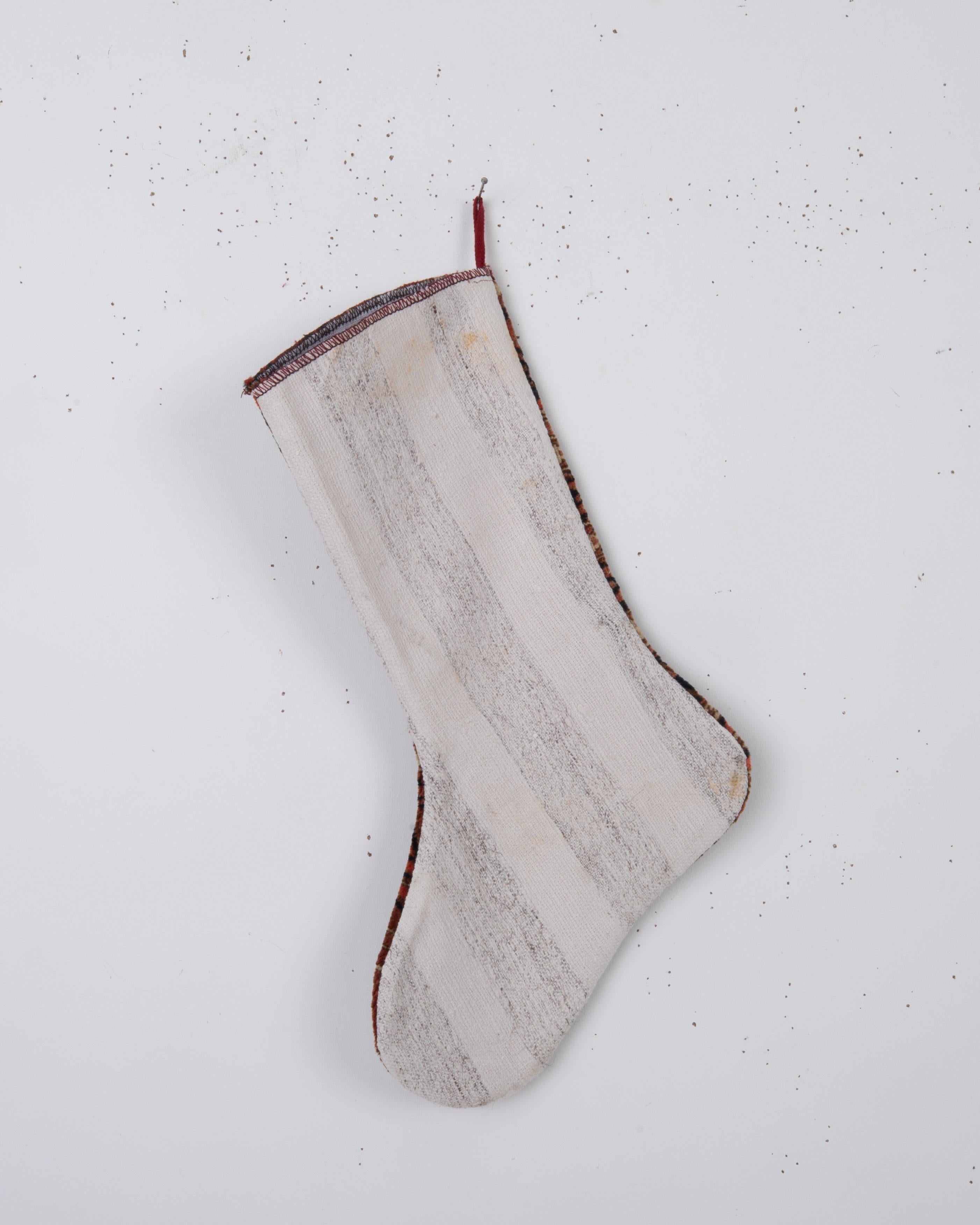 Antique Rug Fragment Christmas Stocking In Distressed Condition For Sale In Istanbul, TR
